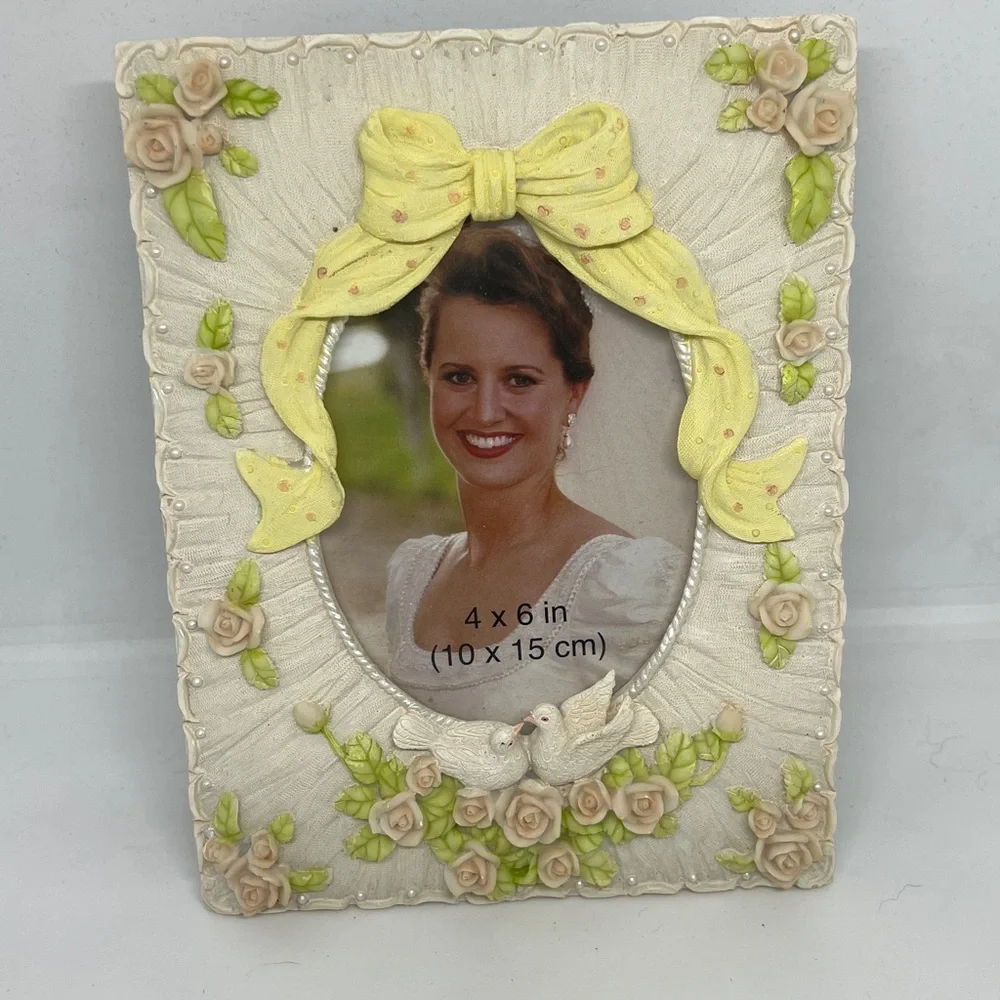 Floral Yellow Bow and Doves Picture Frame